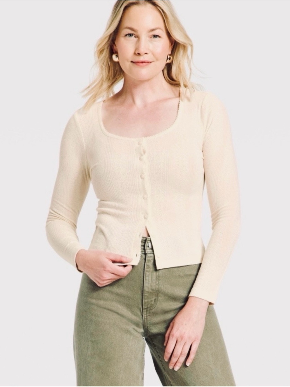 NWT Women's Button-Down Knit Cardigan - Universal Thread Cream Large